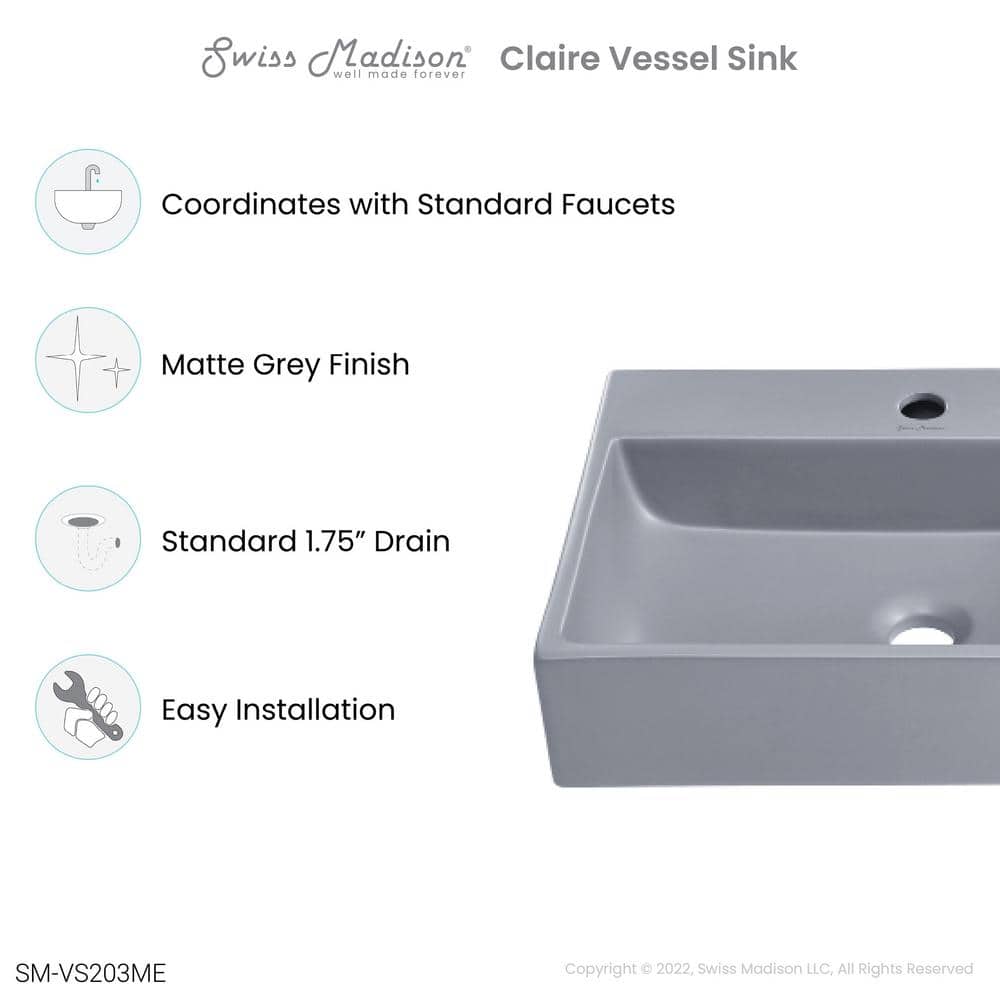 Claire 20" Matte Gray Ceramic Vessel Bathroom Sink
