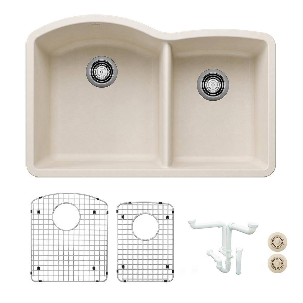 Diamond 32.07 in. Undermount Double Bowl Soft White Granite Composite Kitch