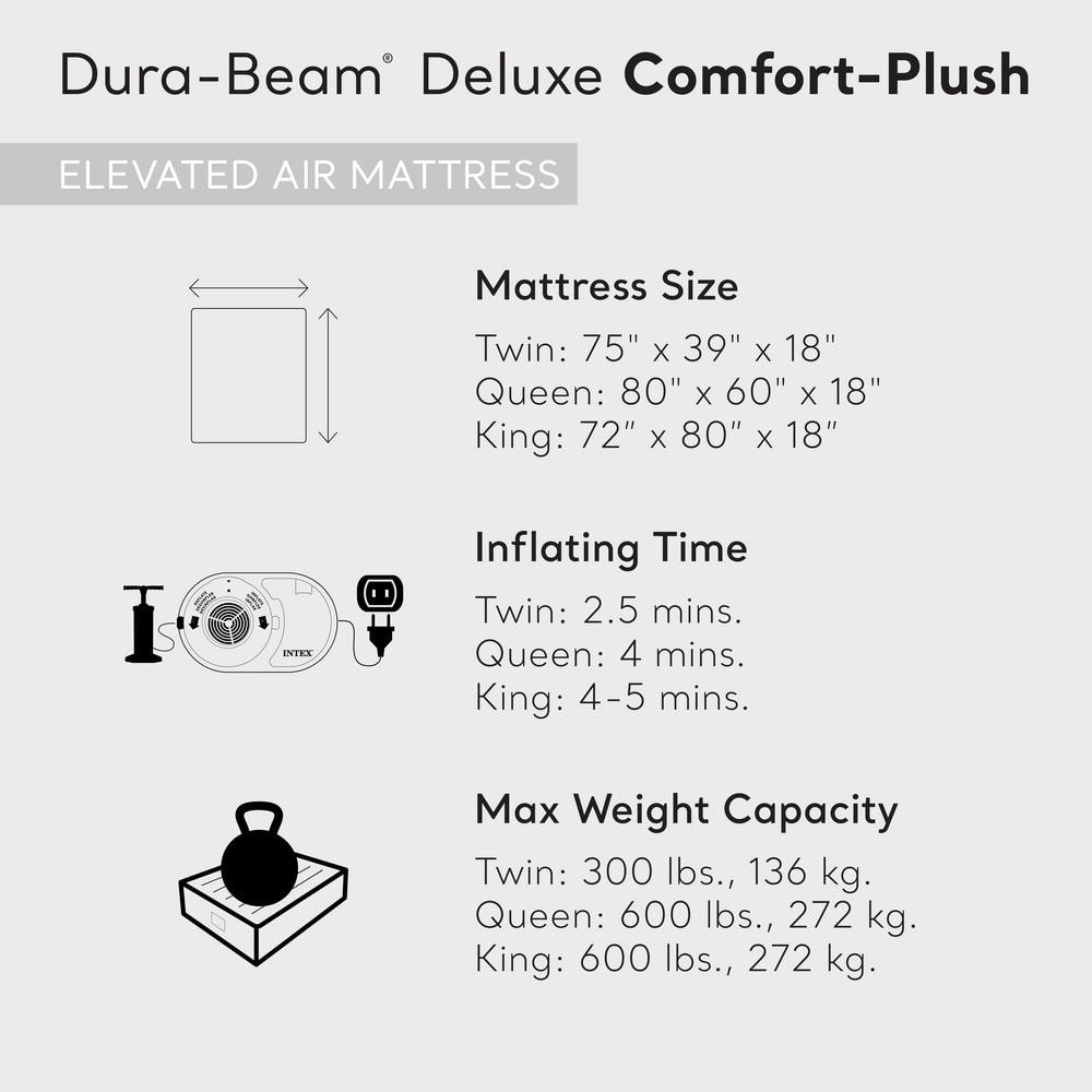 King Size Gray and White Raised Air Mattress with Built-In Pump