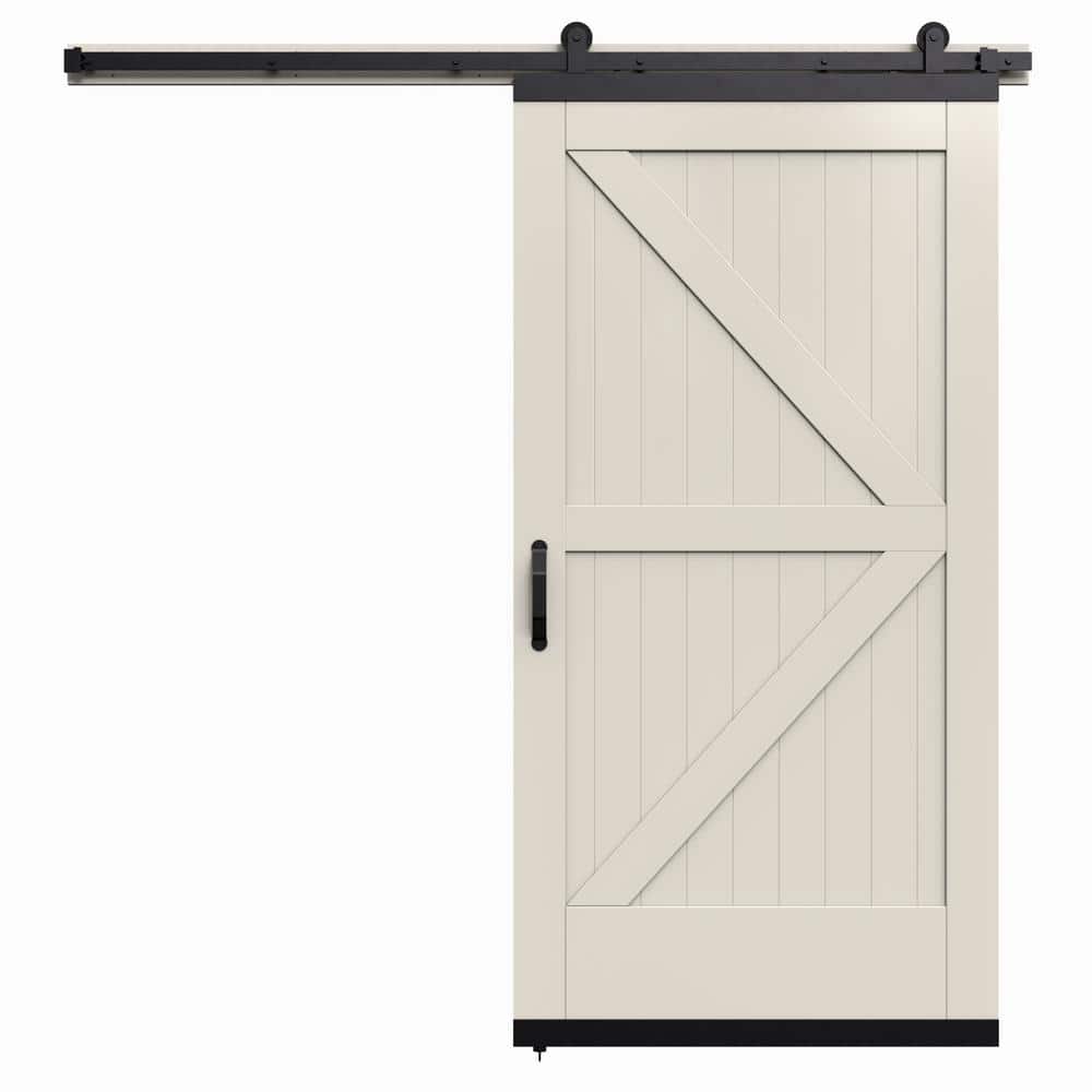 JELDWEN 36 in. x 80 in. Karona 2 Panel Primed MDF Composite Sliding Barn Door with Hardware Kit