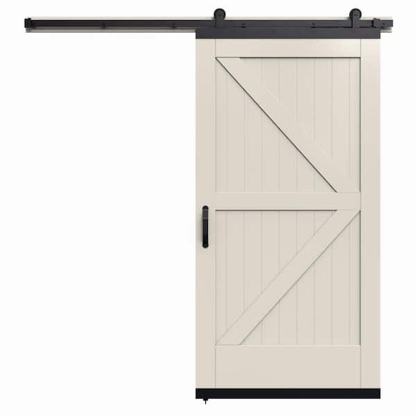JELD-WEN 36 in. x 80 in. Karona 2 Panel Primed MDF Composite Sliding Barn Door with Hardware Kit