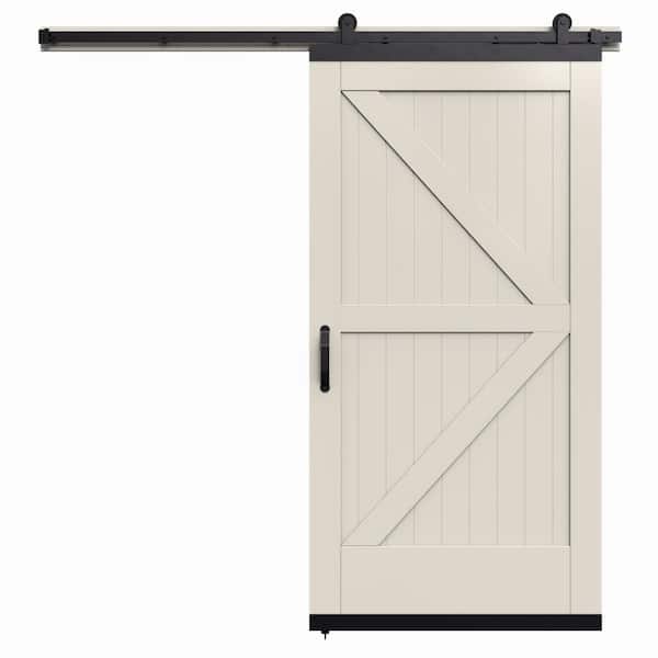 JELD-WEN 42 in. x 80 in. Karona 2 Panel Primed MDF Composite Sliding Barn Door with Hardware Kit