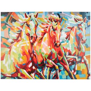 1- Panel Framed Horse Abstract Paint Splatter Art Print with Abstract Paint Stroke Design 36 in. x 47 in.