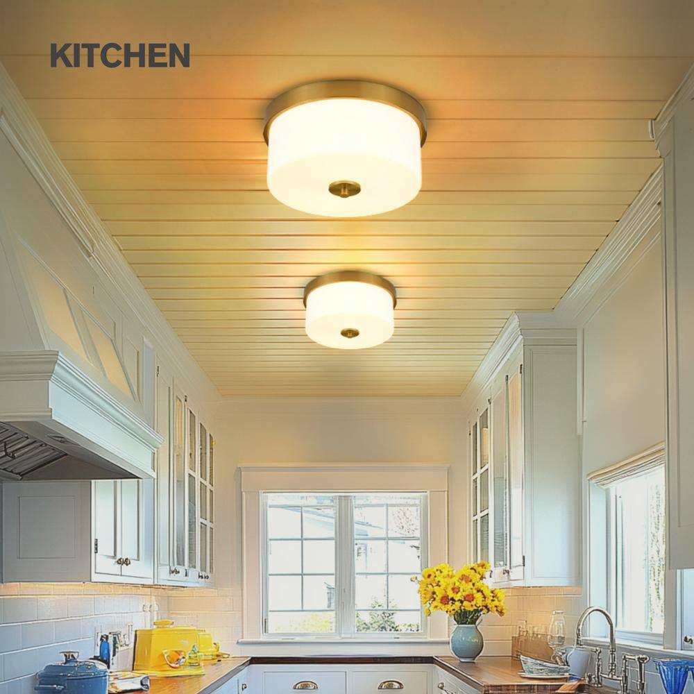 Brushed Gold and Frosted Glass Flush Mount Ceiling Light