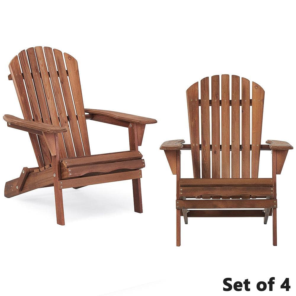 Classic Brown Solid Wood Outdoor Patio Folding Adirondack Chair, Half Assem
