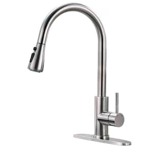 Modern Single-Handle Pull-Down Sprayer Kitchen Faucet with Lead-free in Stainless Steel Brushed Nickel Silver