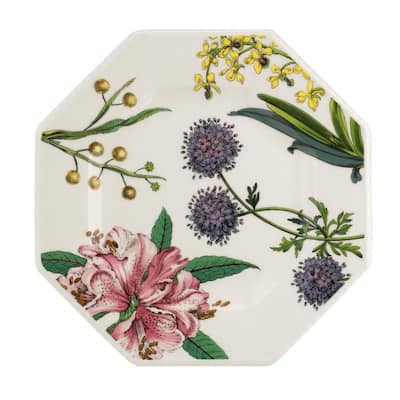 Stafford Blooms White Earthenware Octagonal Plate (Set of 4)