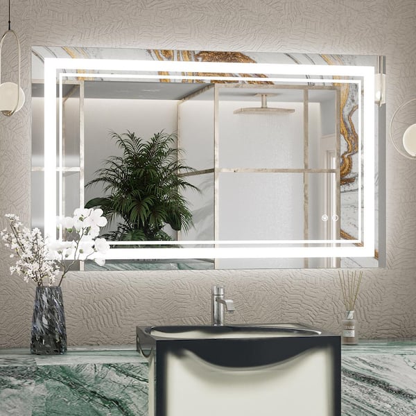 KeonJinn 40 in. W x 24 in. H Rectangular Frameless Anti-Fog LED Wall Mount Bathroom Vanity Mirror 3-Colors Dimmable Bright Light