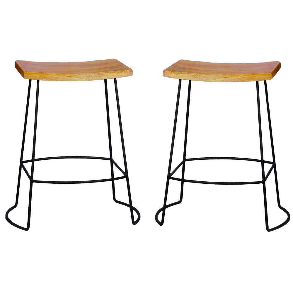 Carolina Cottage Reece 24 in. Black and Natural Bar Stool Set of 2 CF1724NMNGTBK The Home Depot