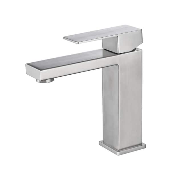 Lukvuzo Modern Single Handle Single Hole Bathroom Faucet with Deckplate Included, Hot/Cold Indicator, Stainless Steel in Nickel