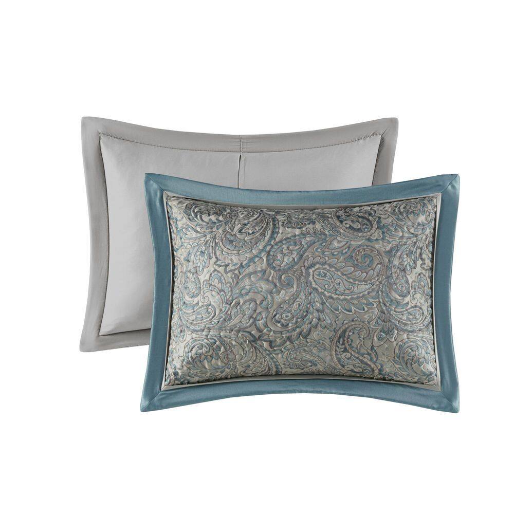 Teal and Gray Reversible Microfiber Queen Bedspread Set