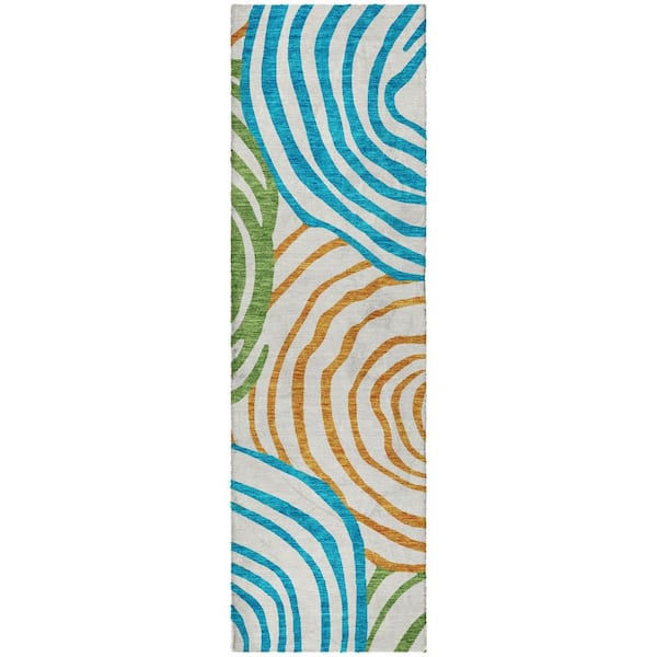 Dream Shag Premium Machine Washable Abstract ADS765 White 2 ft. x 7 ft. Runner Rug