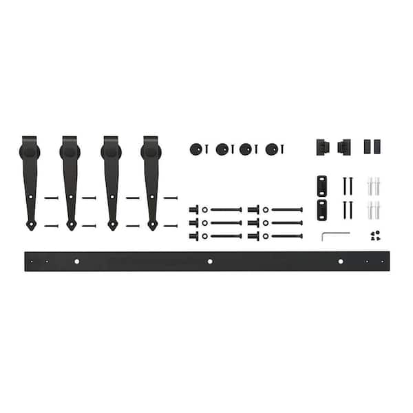 4 ft. Black Steel Solid Arrow Style Mini Sliding Rolling Barn Door Hardware Kit for Double Furniture Wood Doors