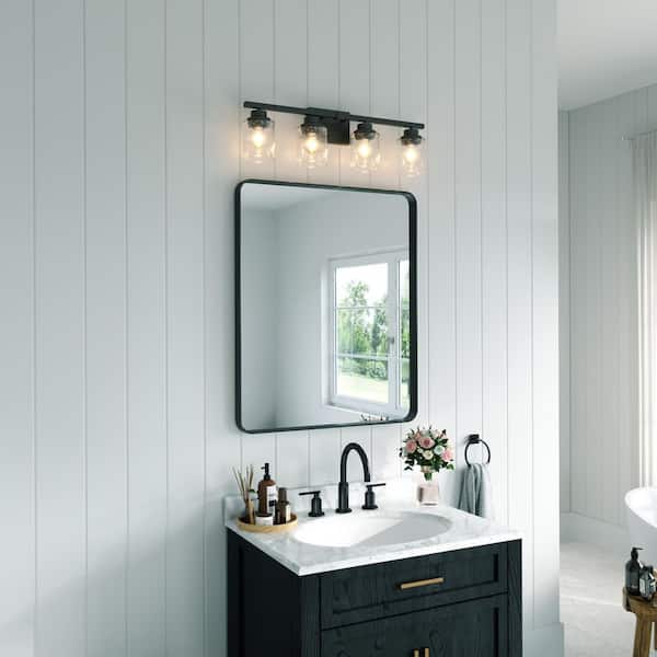 30 in. W x 36 in. H Rectangular Aluminum Framed Wall Bathroom Vanity Mirror in Black