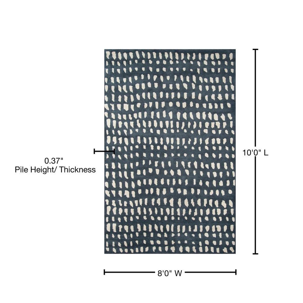 Handmade Geometric Tufted Blue Wool Area Rug 8' x 10'