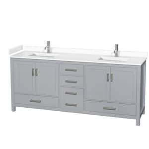 Sheffield 80 in. W x 22 in. D x 35 in. H Double Bath Vanity in Gray with White Cultured Marble Top