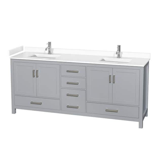 Wyndham Collection Sheffield 80 in. W x 22 in. D x 35 in. H Double Bath Vanity in Gray with White Cultured Marble Top