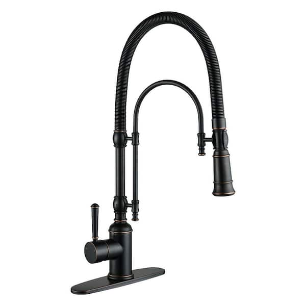20.7 in. H Single Handle Deck Mount Pull Down Sprayer Kitchen Faucet with 360° Spout Swivel in Oil Rubbed Bronze