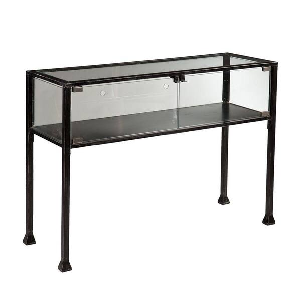 Southern Enterprises 43 in. Black Standard Rectangle Glass Console Table with Storage