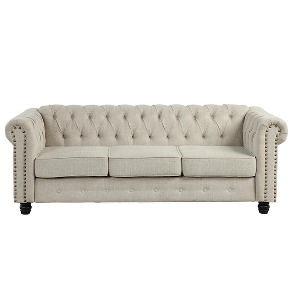 Morden Fort 82 in. Round Arm 3-Seater Removable Cushions Sofa in Beige