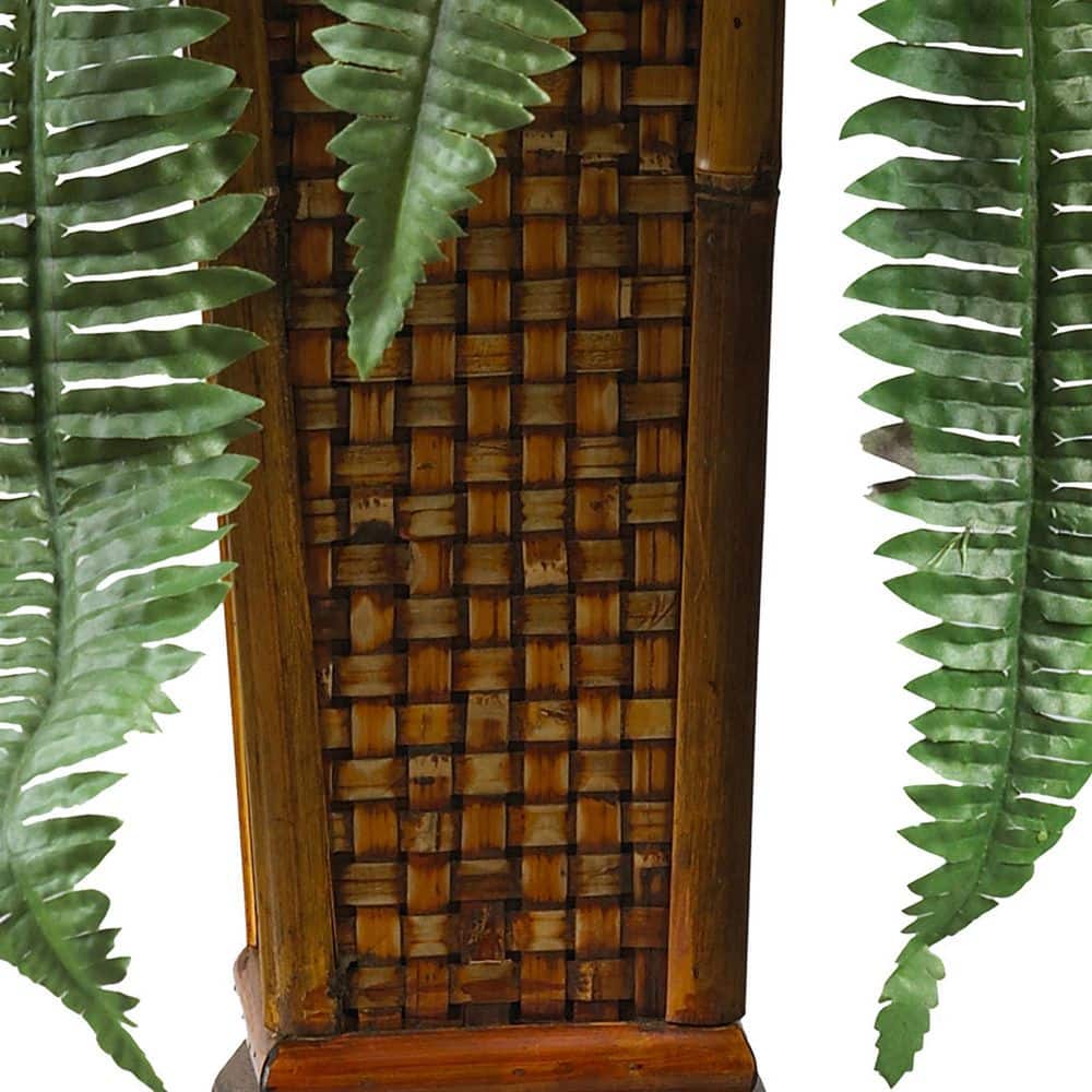 Tropical Boston Fern Silk Tabletop Plant in Stylish Wood Vase