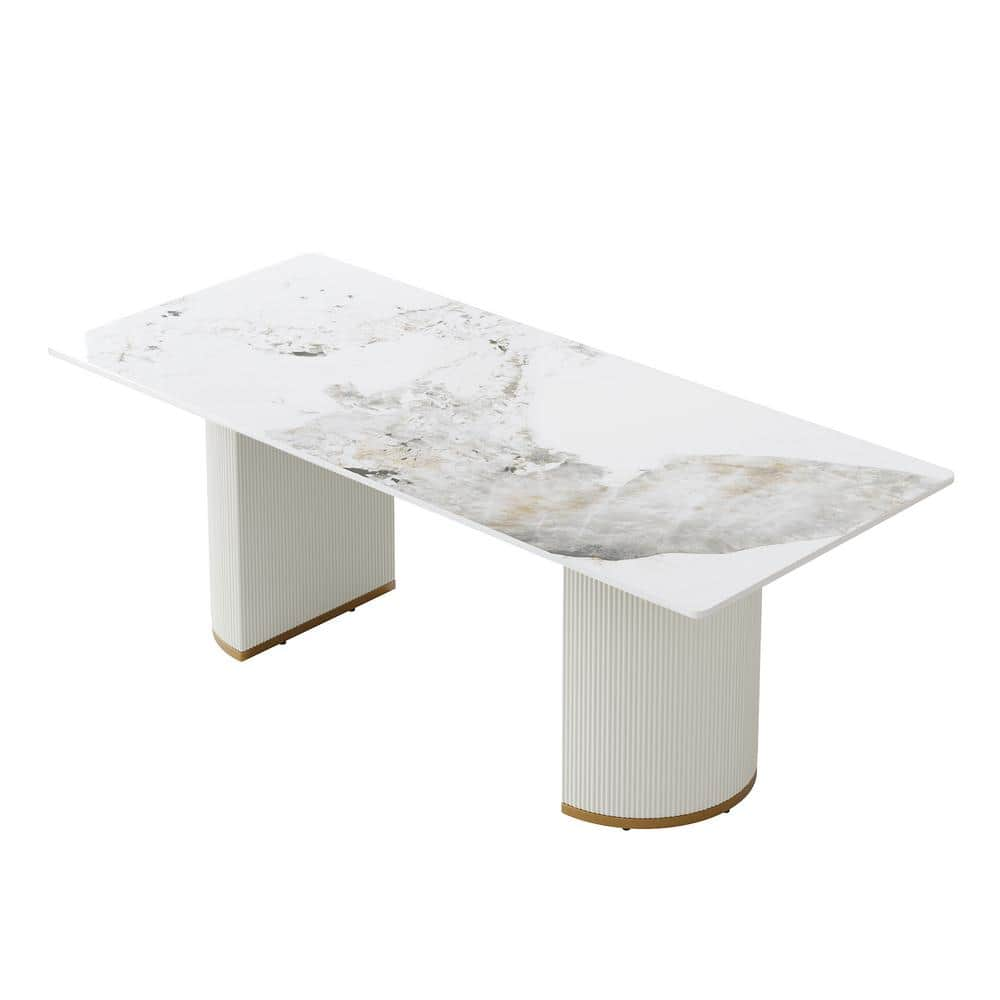 Modern Beige Sintered Stone Top 70.87 in. Pedestal Dining Table Seats 8 -  J&E Home, JE-DTT18AP-L11W