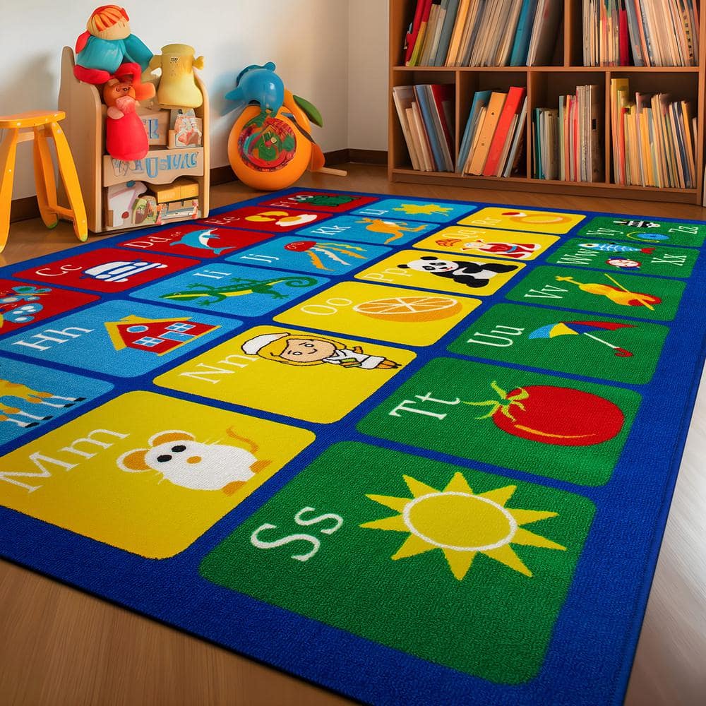 Multicolor Synthetic Alphabet Educational Kids Area Rug 8' x 10'