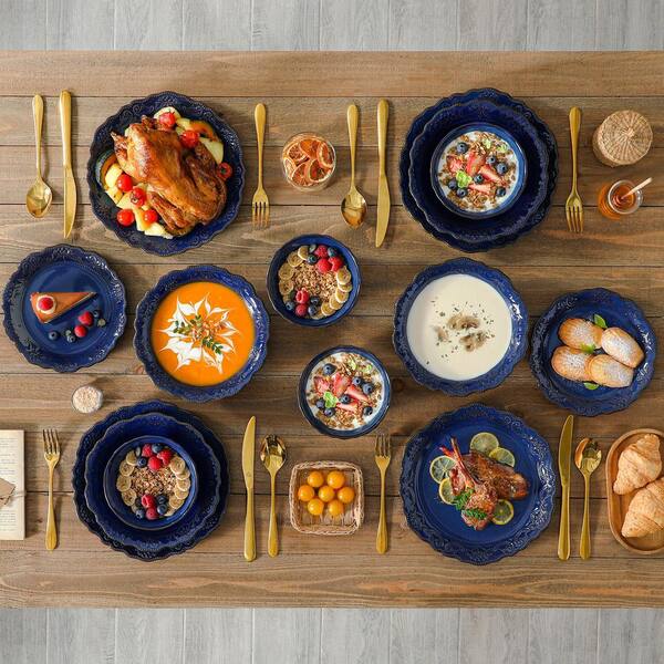 MALACASA 16-Piece Blue Stoneware Dinnerware Set Service for 4