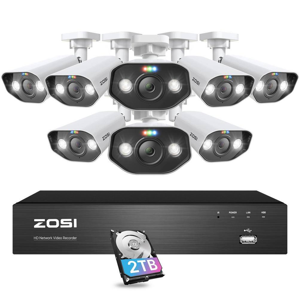 ZOSI 8Channel 8MP PoE 2TB NVR Security Camera System with 8 Wired 8MP
