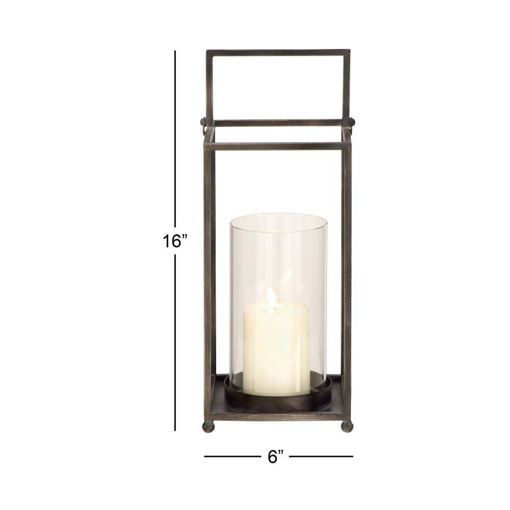 Elegant Black Metal Glass Hurricane Candle Lantern - 16" Height