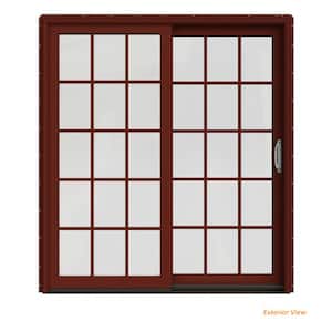 72 in. x 80 in. W-2500 Contemporary Red Clad Wood Right-Hand 15 Lite Sliding Patio Door w/Unfinished Interior