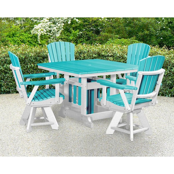 Adirondack Series White 5 Piece High Density Poly Ethylene Plastic Square Dining Height Outdoor Dining Set