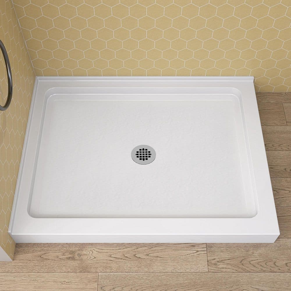 48 in. L x 36 in. W Double Threshold Left Corner Shower Pan Base with Center Drain Hole in White Acrylic Shower Tray price history on PriceWatchPro