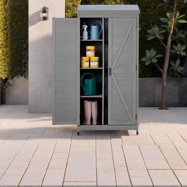 WTVWTV 4 sq ft Outdoor Gray Wood Storage Shed w/Metal Roof for