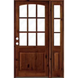 46 in. x 96 in. Alder Right-Hand/Inswing 9-Lite Clear Glass Red Chestnut Stain Wood Prehung Front Door/Right Sidelite