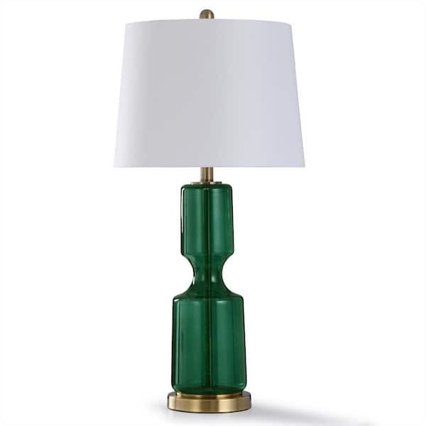 StyleCraft Steel and Glass 31 in. Blue Glass and Brushed Steel Metal Bedside Lamp