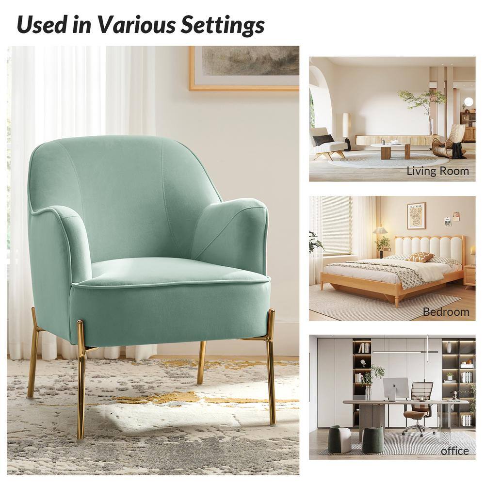 Sage Velvet and Gold Metal Mid-Century Modern Accent Chair
