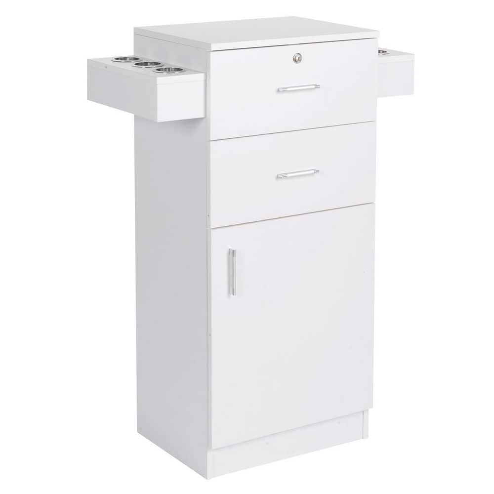 White MDF Beauty Salon Cabinet with Locking Drawers and Tool Holsters