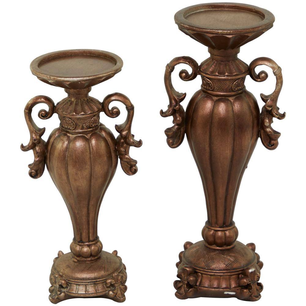 Antique Brass Polystone Scroll Candle Lantern Set