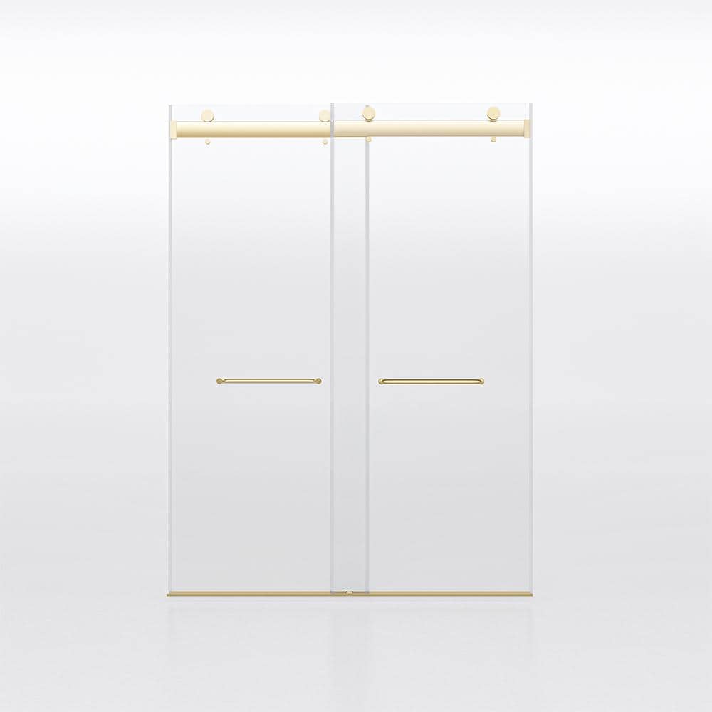 60 in. W x 76 in. H Sliding Frameless Shower Door in Brushed Gold Finish wi