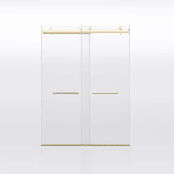 Unbranded 60 in. W x 76 in. H Sliding Frameless Shower Door in Brushed Gold Finish with Clear Glass