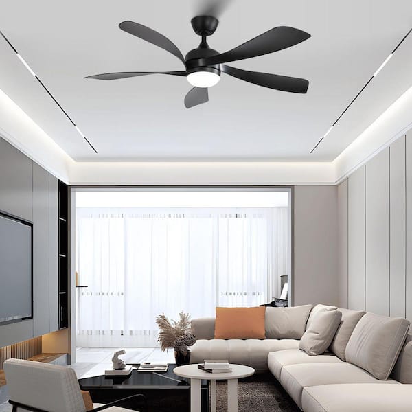 52 in. Indoor Black 5 Black ABS Blades Ceiling Fan with LED Light, 6 Speed Wind and Remote-Control Reversible DC Motor