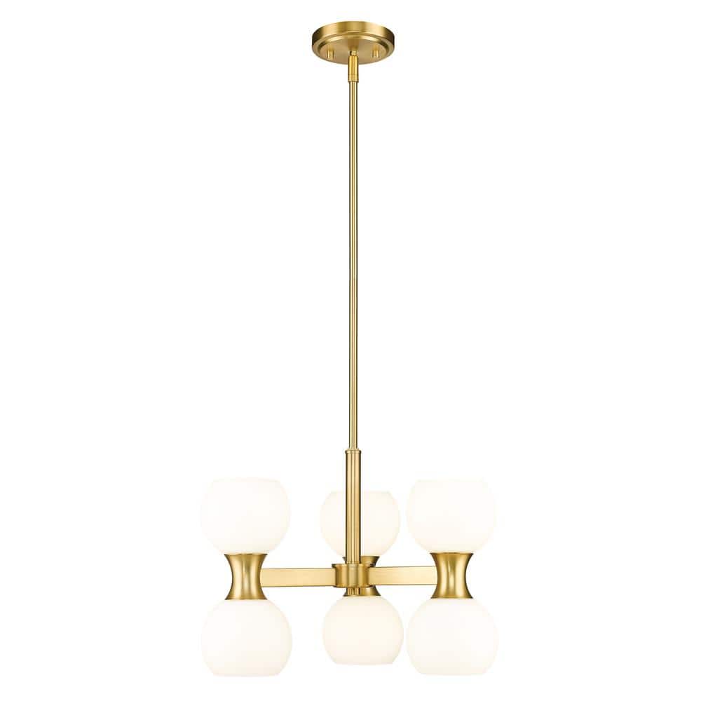 Artemis 6-Light Modern Gold Shaded Chandelier Light with Matte Opal Glass S