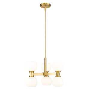 Artemis 6-Light Modern Gold Shaded Chandelier Light with Matte Opal Glass Shade with No Bulbs Included