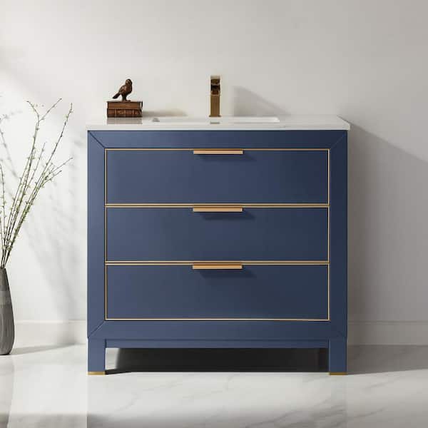 Jackson 36 in. Bath Vanity in Royal Blue with Composite Carrara Top in White with White Basin