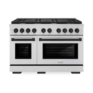 Autograph Edition 48 in. 8-Burner Freestanding Gas Range and Double Convection Oven in Stainless Steel and Black Matte