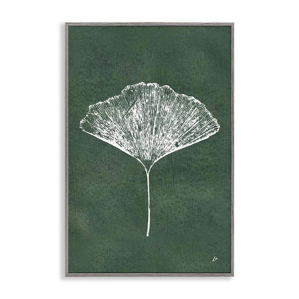 Ginkgo Impression on Green by Lydia Orange Gray Framed Nature Giclee Art Print 24 in. x 16 in.