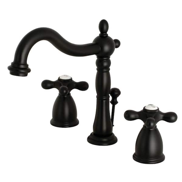 Kingston Brass Victorian Cross 8 in. Widespread 2-Handle Bathroom Faucet in Matte Black
