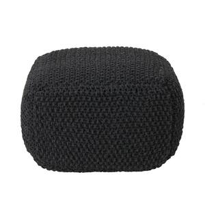 Hollis Square Dark Gray Knitted Cotton Pouf