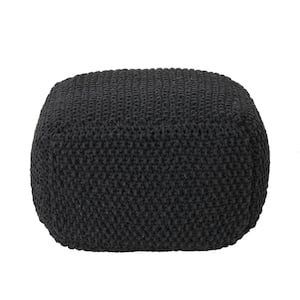 Hollis Square Dark Gray Knitted Cotton Pouf